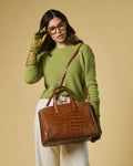 Valentina (cognac) - Italian calf leather women's handbag (with shoulder strap) 3