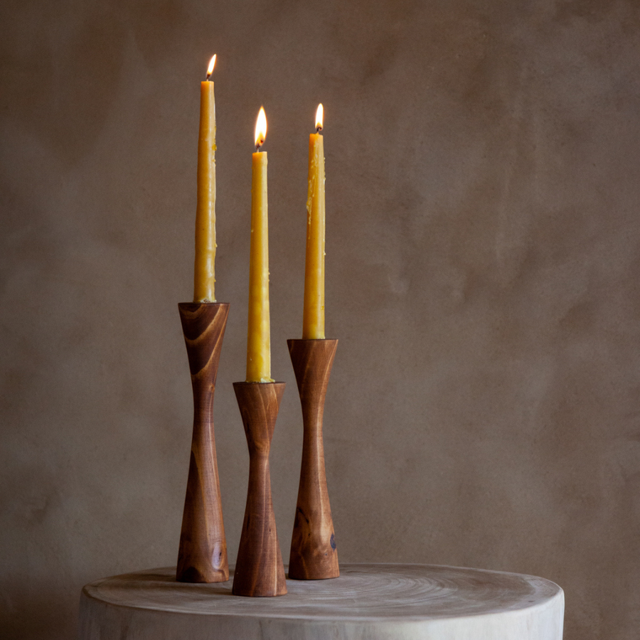 Geo Tapered Wooden Candlestick Holder