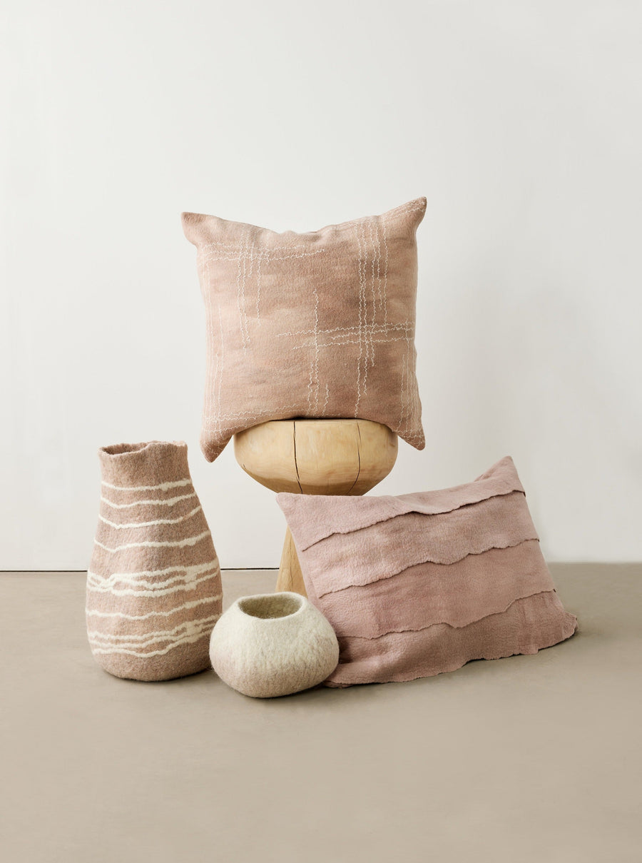 Linear Dusty Rose Hand-Felted Merino Wool Throw Pillow
