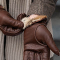 Diego (brown) - Italian gloves made of American deerskin leather with rabbit fur lining 9