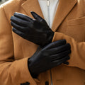 Marco (black) - Italian lambskin leather gloves with white rabbit fur lining 10