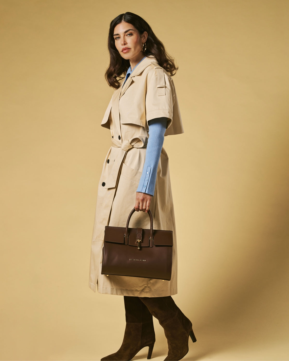 Oriana (brown) - Italian calf leather women's handbag (with shoulder strap)