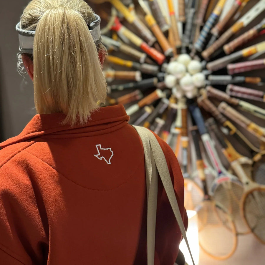 Happiest on the Court® 1/4 zip tennis sweatshirt in Burnt Orange