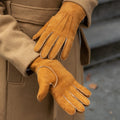 Beatrice  - Italian suede leather gloves with luxurious natural sheep fur lining 7