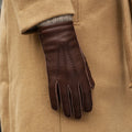 Vittoria (brown) - Italian gloves made of American deerskin leather with cashmere lining 10