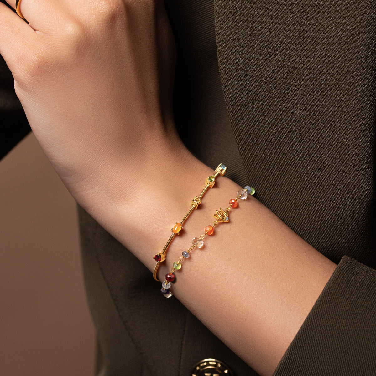 Careful Alignment Gold Plated 7 Stones Chakra Bracelet