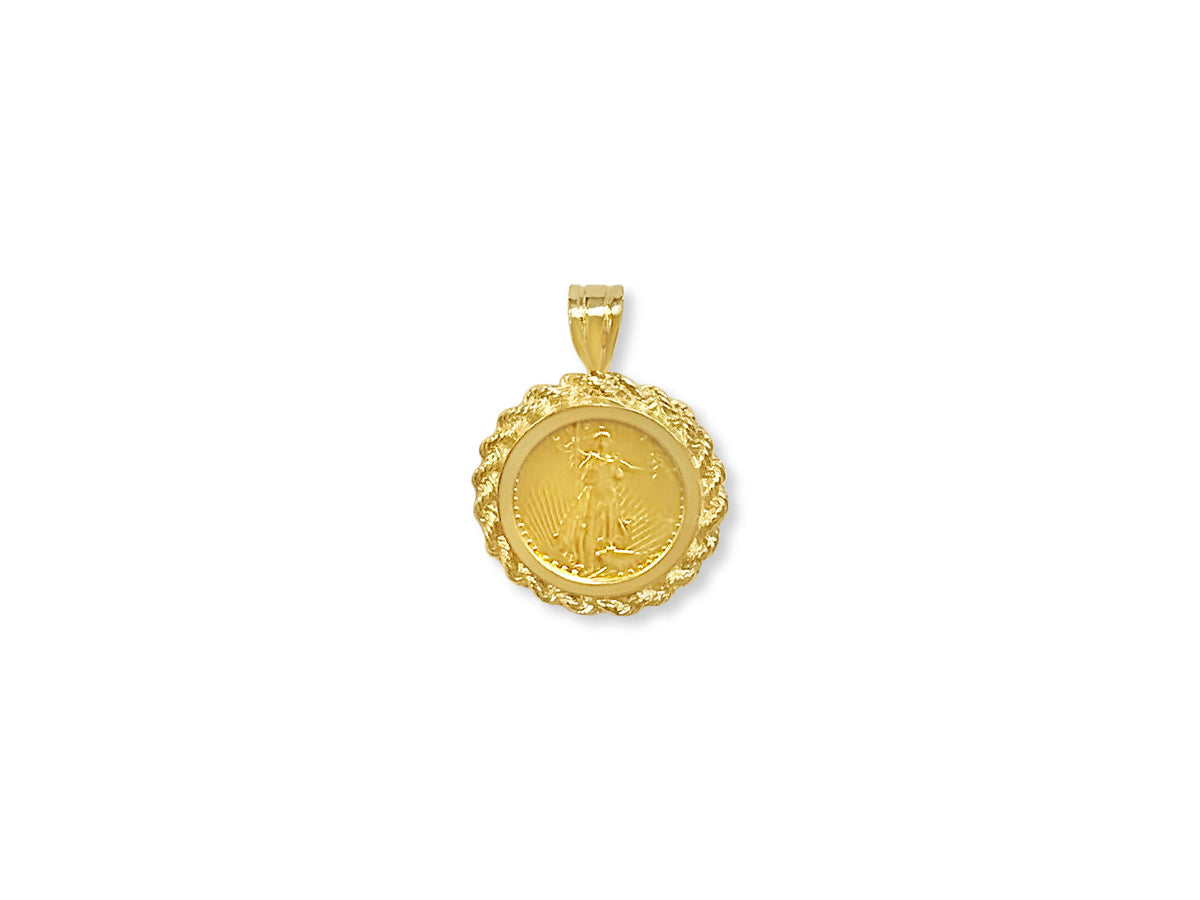 Rope Frame Solid White/Yellow/Rose Gold Handmade Coin Pendant, 1/10oz Coin