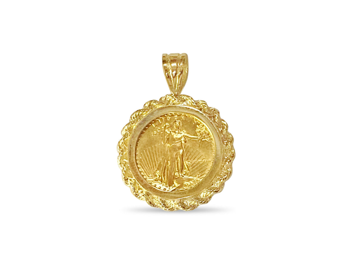 Rope Frame Solid White/Yellow/Rose Gold Handmade Coin Pendant, 1/10oz Coin