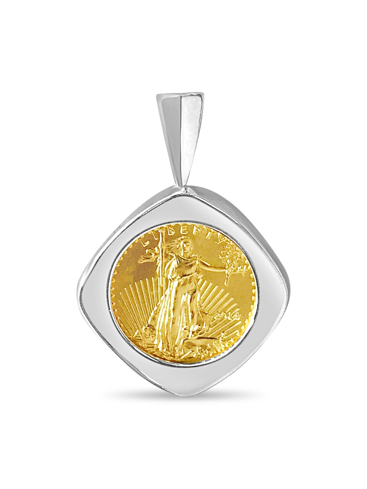 Fancy Solid White/Yellow/Rose Gold Handmade Coin Pendant, 1/10oz Coin