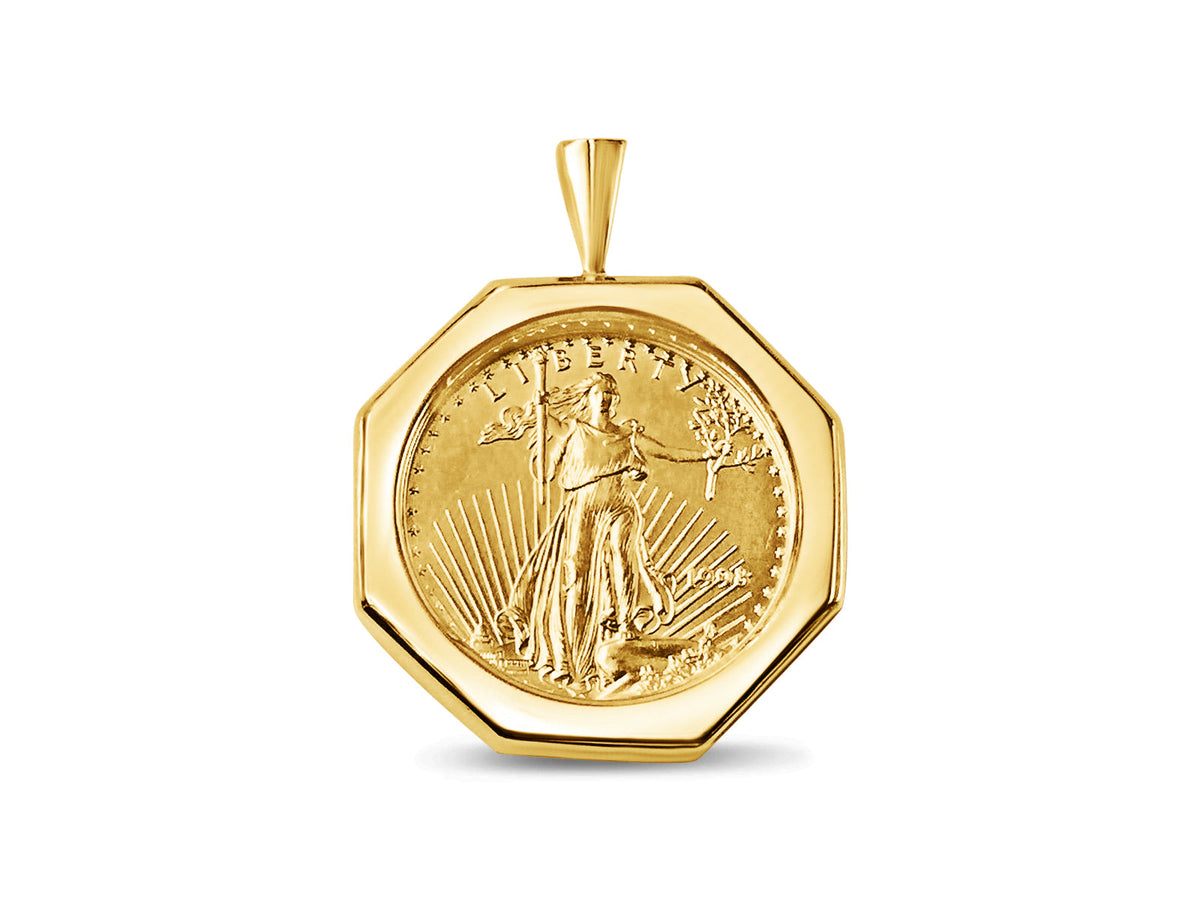 Fancy Solid White/Yellow/Rose Gold Handmade Coin Pendant, 1/2oz Coin