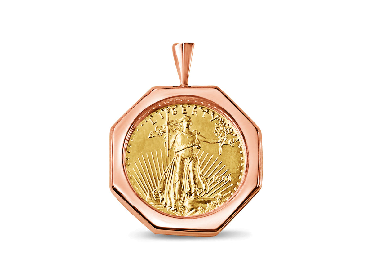 Fancy Solid White/Yellow/Rose Gold Handmade Coin Pendant, 1/2oz Coin