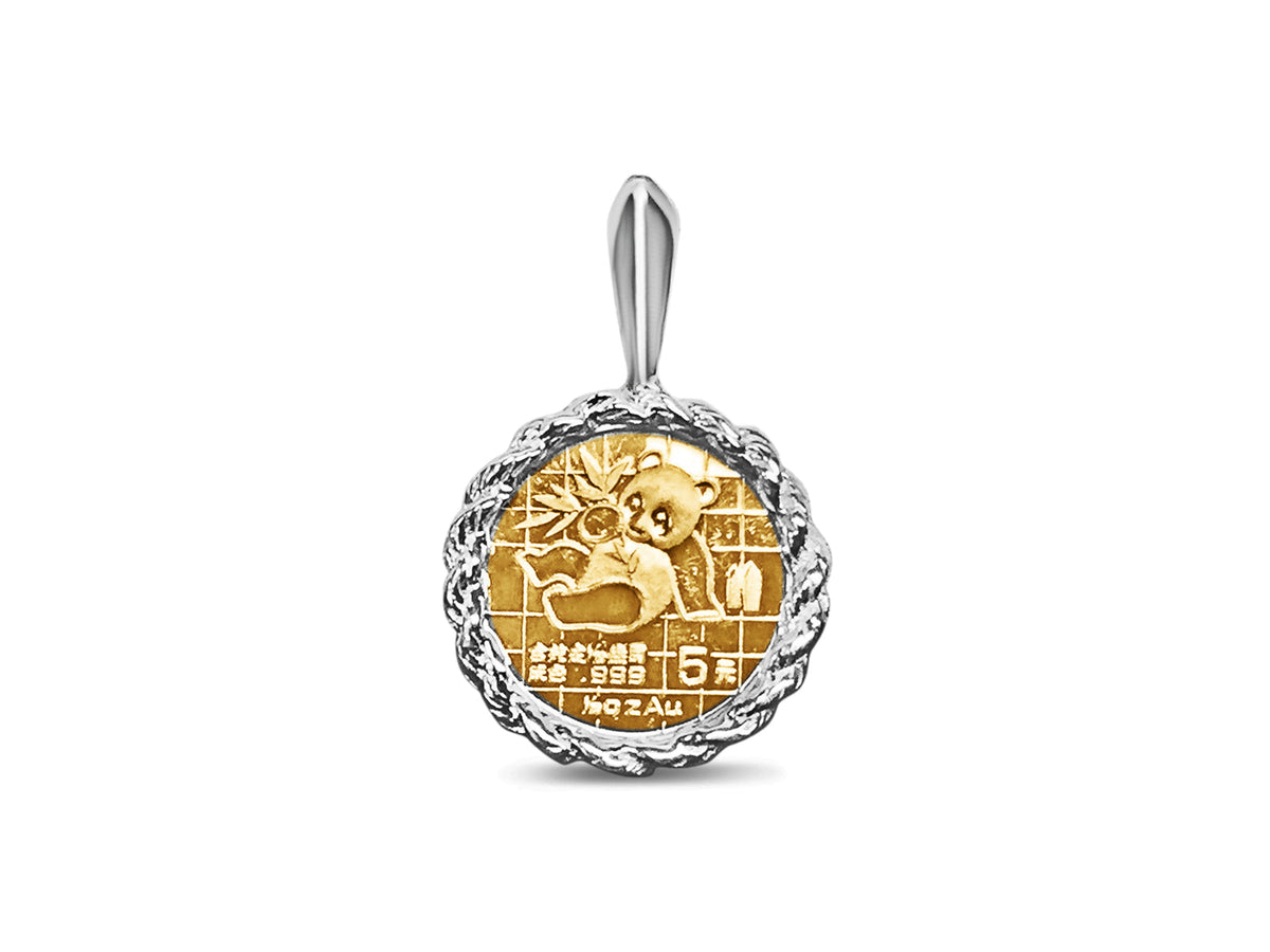 Fancy Solid White/Yellow/Rose Gold Handmade Coin Pendant, Chinese Panda Bear Coin