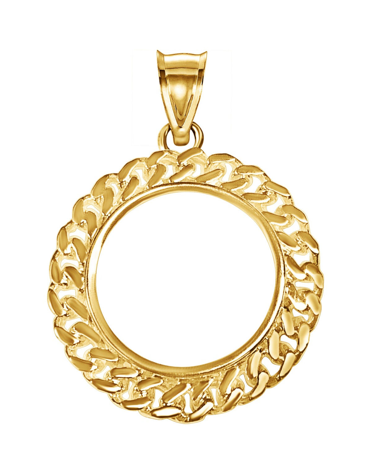 Curb Chain Link Frame Solid White/Yellow/Rose Gold Handmade Coin Pendant, 1oz Coin