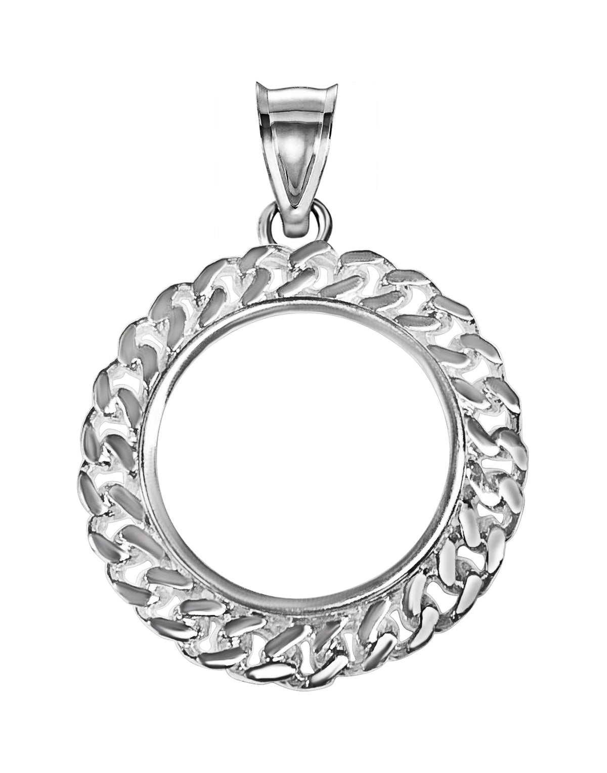 Curb Chain Link Frame Solid White/Yellow/Rose Gold Handmade Coin Pendant, 1oz Coin