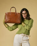 Valentina (cognac) - Italian calf leather women's handbag (with shoulder strap) 9