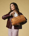 Chiara (cognac) - Italian calf suede women's handbag (with shoulder strap) 2