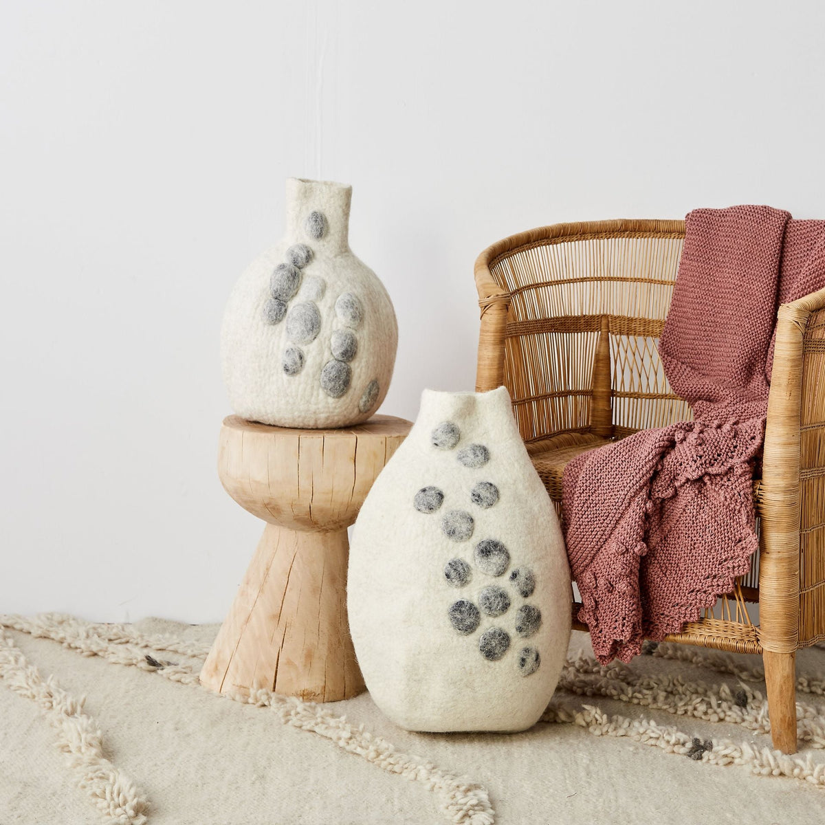 Pebble Hand-Felted Wool Gourd Basket