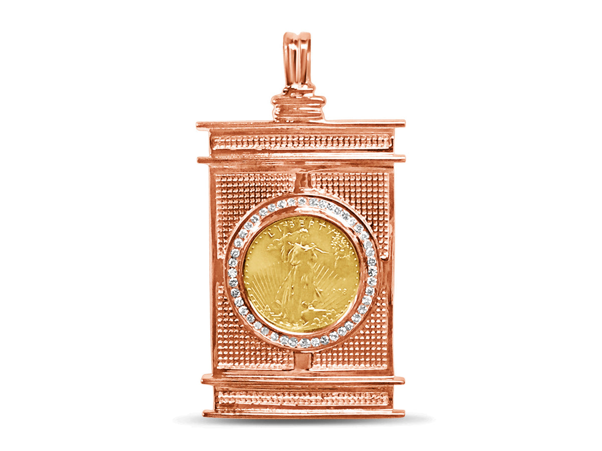 Diamond Fancy Solid White/Yellow/Rose Gold Handmade Coin Pendant, 1/2oz Coin, from 56.5 g