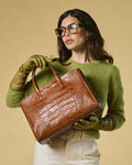 Valentina (cognac) - Italian calf leather women's handbag (with shoulder strap) 2