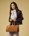 Chiara (cognac) - Italian calf suede women's handbag (with shoulder strap) 9