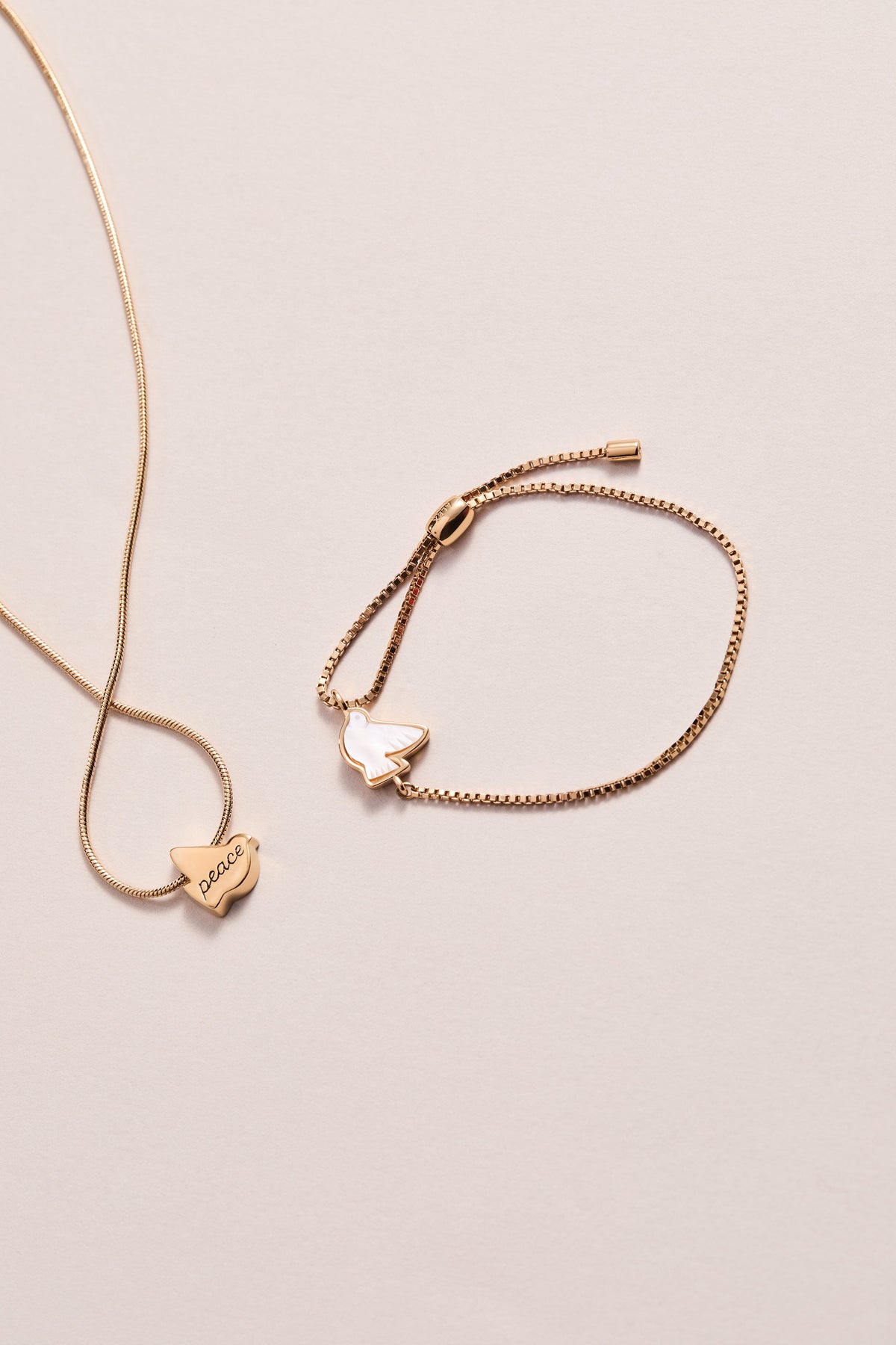 Pearlized Dove 'Peace' Slider Necklace