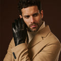 Aldo (black) - Italian lambskin leather gloves with lambswool lining & touchscreen feature 2