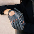 Alessa (grey) - Classic Italian lambskin leather driving gloves 3