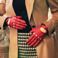 Alessa (red) - Classic Italian lambskin leather driving gloves 8