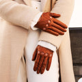 Alessa (cognac) - Classic Italian lambskin leather driving gloves & touchscreen feature 4