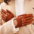 Alessa (cognac) - Classic Italian lambskin leather driving gloves 6