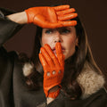 Alessa (orange) - Classic Italian lambskin leather driving gloves 1