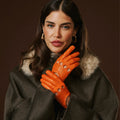 Alessa (orange) - Classic Italian lambskin leather driving gloves 10