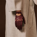 Alessa (oxblood) - Classic Italian lambskin leather driving gloves 7