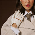 Alessa (white) - Classic Italian lambskin leather driving gloves 6