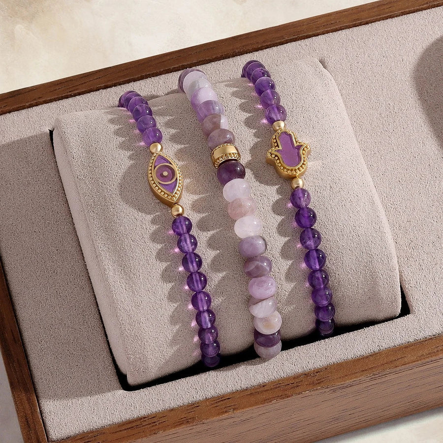Mystic Shield Amethyst Evil Eye Gold Bracelet