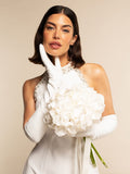 Angelina (white) - Italian silk lined 12-button length leather bridal / opera gloves 2