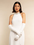 Angelina (white) - Italian silk lined 12-button length leather bridal / opera gloves 5