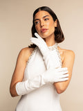 Angelina (white) - Italian silk lined 8-button length leather bridal / opera gloves 9