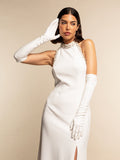 Angelina (white) - Italian silk lined 12-button length leather bridal / opera gloves 9