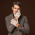 Arturo (cognac) - Hand-sewn Italian crochet driving gloves from lambskin leather 6