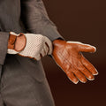Arturo (cognac) - Hand-sewn Italian crochet driving gloves from lambskin leather 7