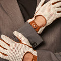Arturo (cognac) - Hand-sewn Italian crochet driving gloves from lambskin leather 8