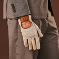 Arturo (cognac) - Hand-sewn Italian crochet driving gloves from lambskin leather 10