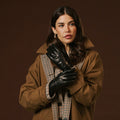 Bella (black) - Italian lambskin leather gloves with lambswool lining & touchscreen feature 6