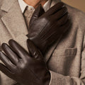 Benjamin (brown) – Thick goatskin leather gloves with warm lambswool lining & touchscreen feature 6