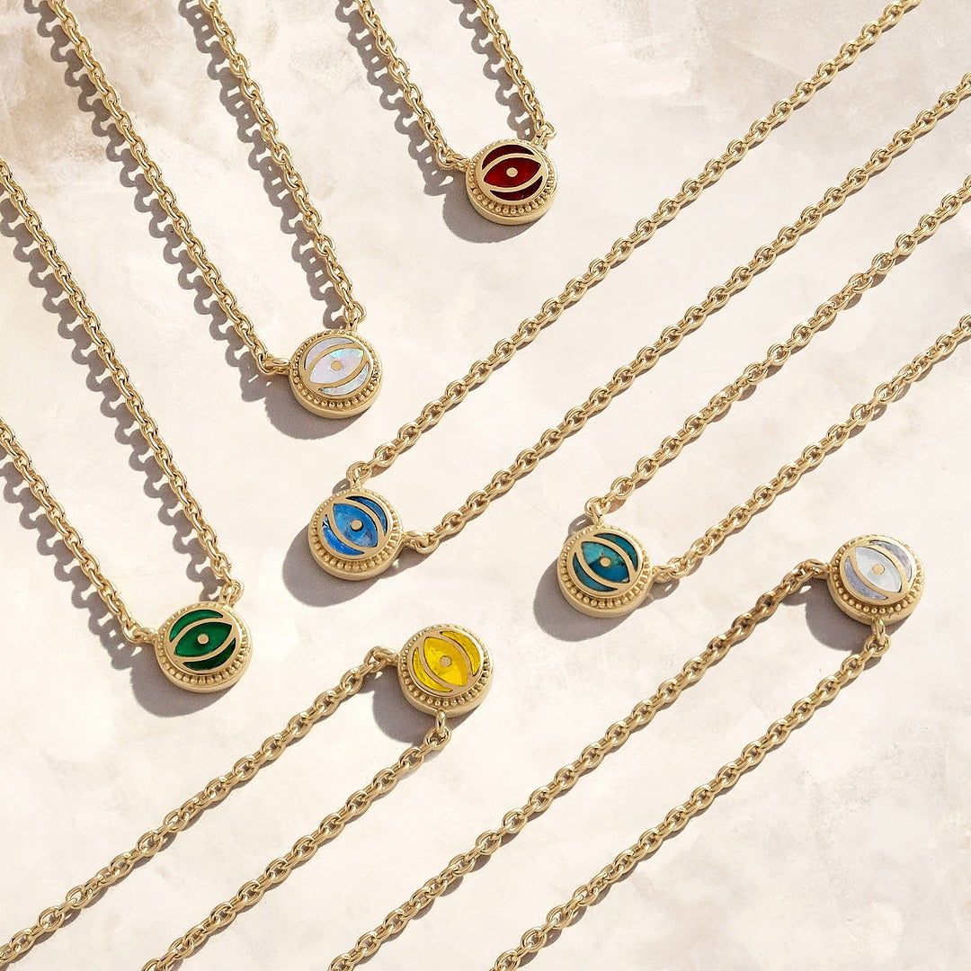 Tidal Serenity Aquamarine March Birthstone Evil Eye Gold Necklace