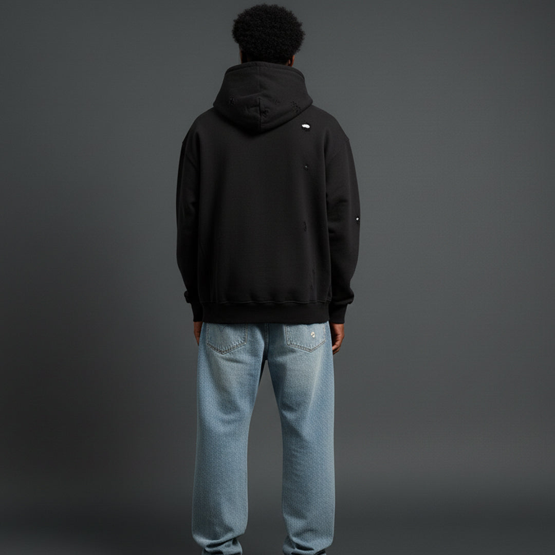 Black Distress Oversized Hoodie