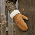 Brooke (camel) – Suede mittens with luxurious sheep fur lining 4