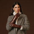Camilla (brown) - Italian long leather winter gloves with luxurious cashmere lining 2