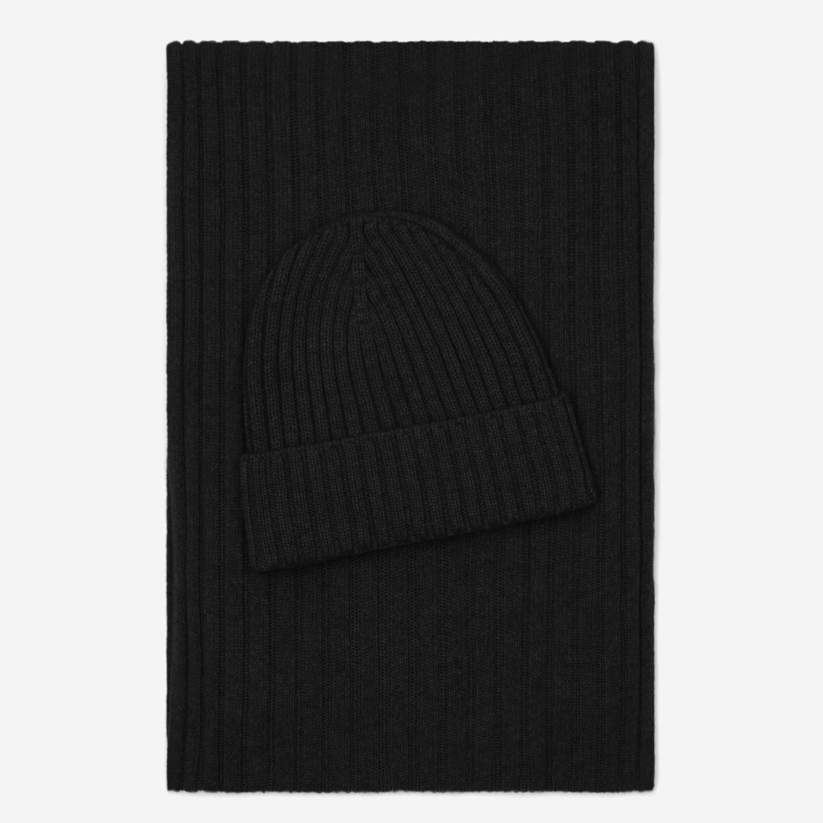 Milano (black) - Italian 100% cashmere ribbed beanie (unisex)
